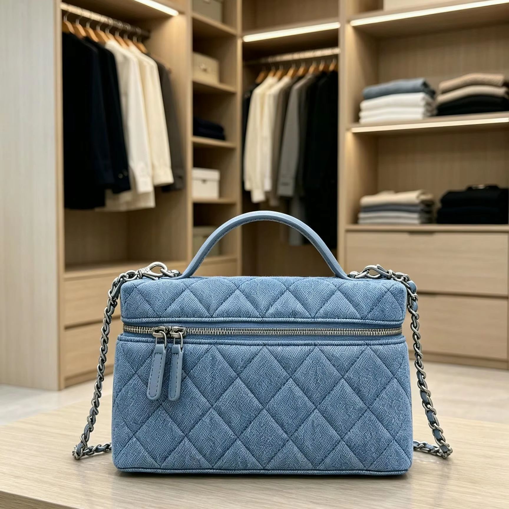 Women Vanity Bags - Bolso de tocador acolchado con diseño