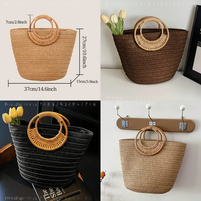 Women Bags Large - Bolso de mano de papel tejido